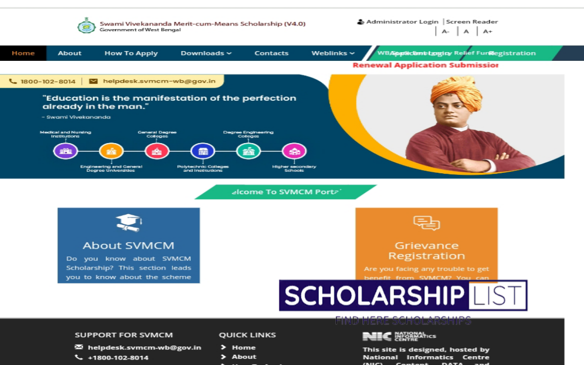 Swami Vivekananda Scholarship (SVMCM) Apply Online 2023 - Scholarship List