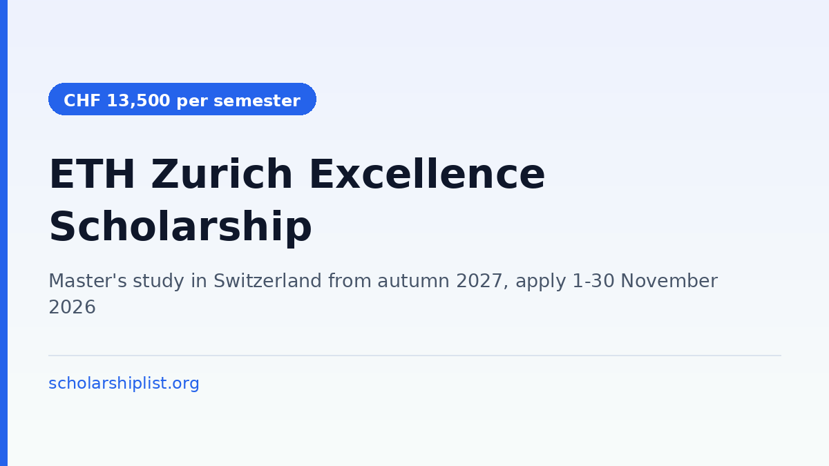 ETH Zurich Excellence Scholarship ESOP 2027-28 for Master's students