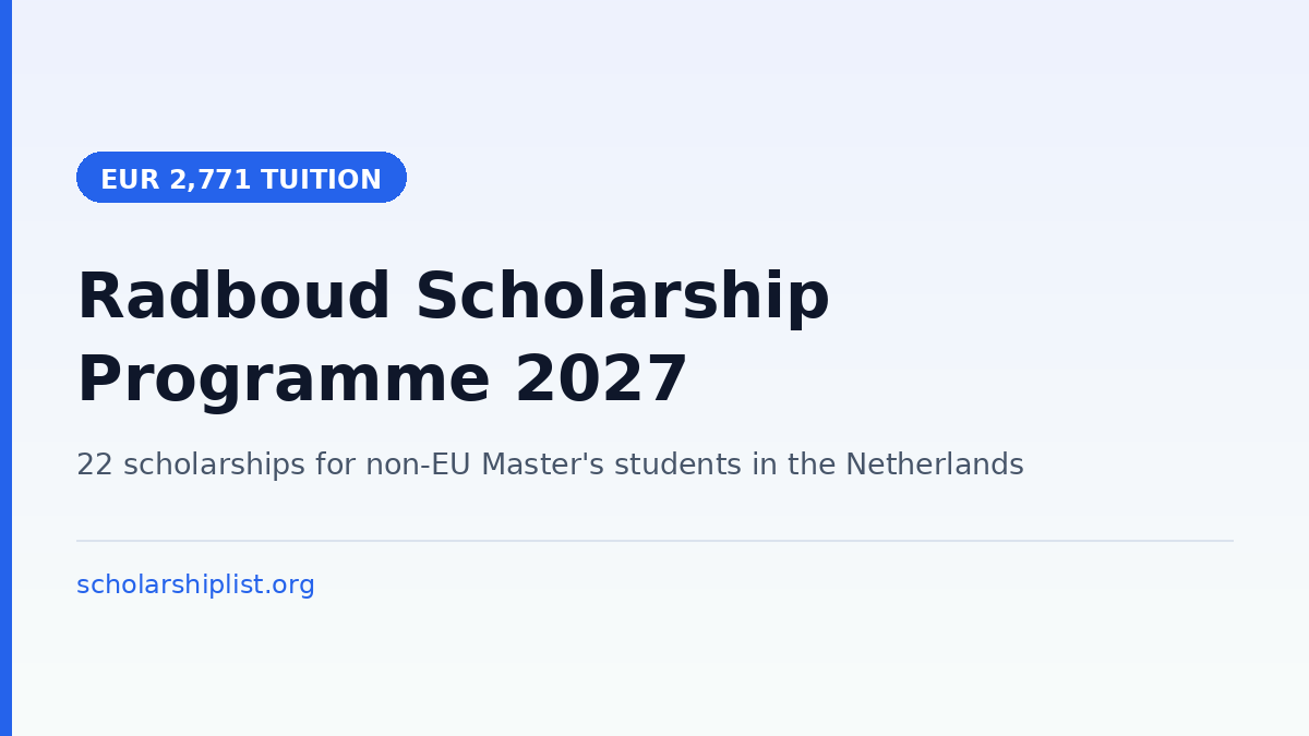 Radboud Scholarship Programme 2027: Tuition Cut to EUR 2,771, Apply by 31 January