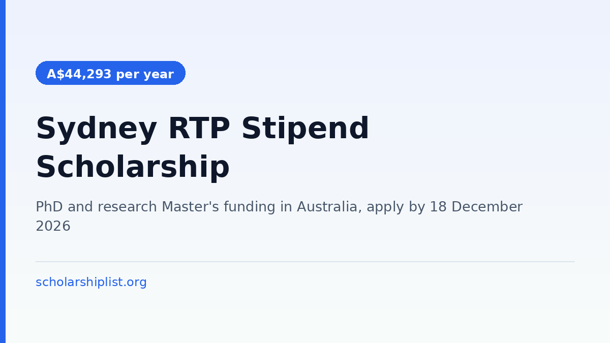 University of Sydney RTP Stipend Scholarship 2027 for international research students