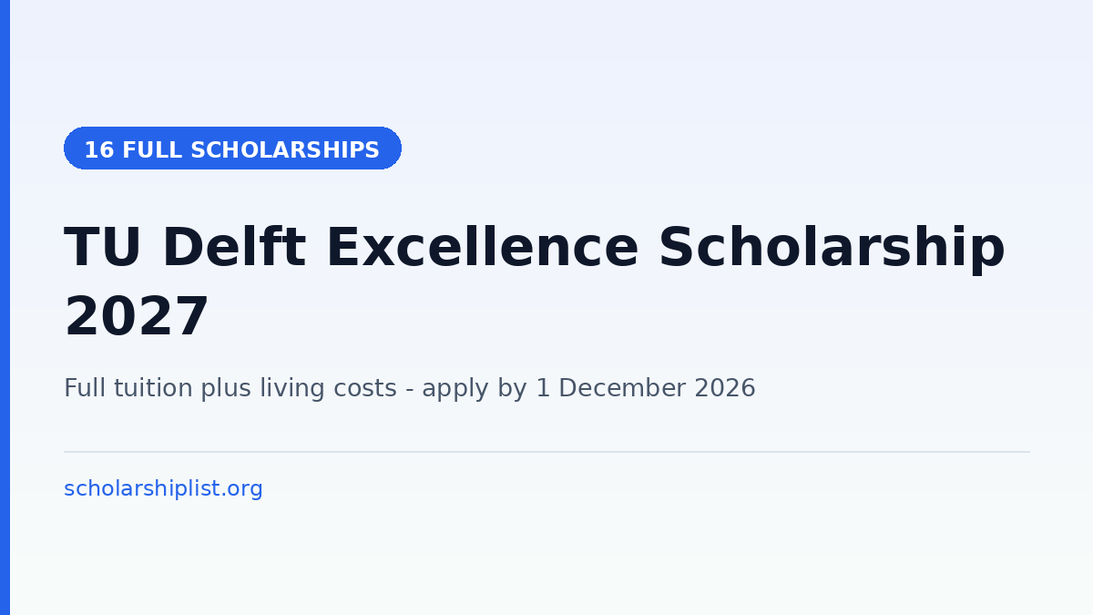 TU Delft Excellence Scholarship 2027 - 16 fully funded MSc scholarships in the Netherlands for Indian students
