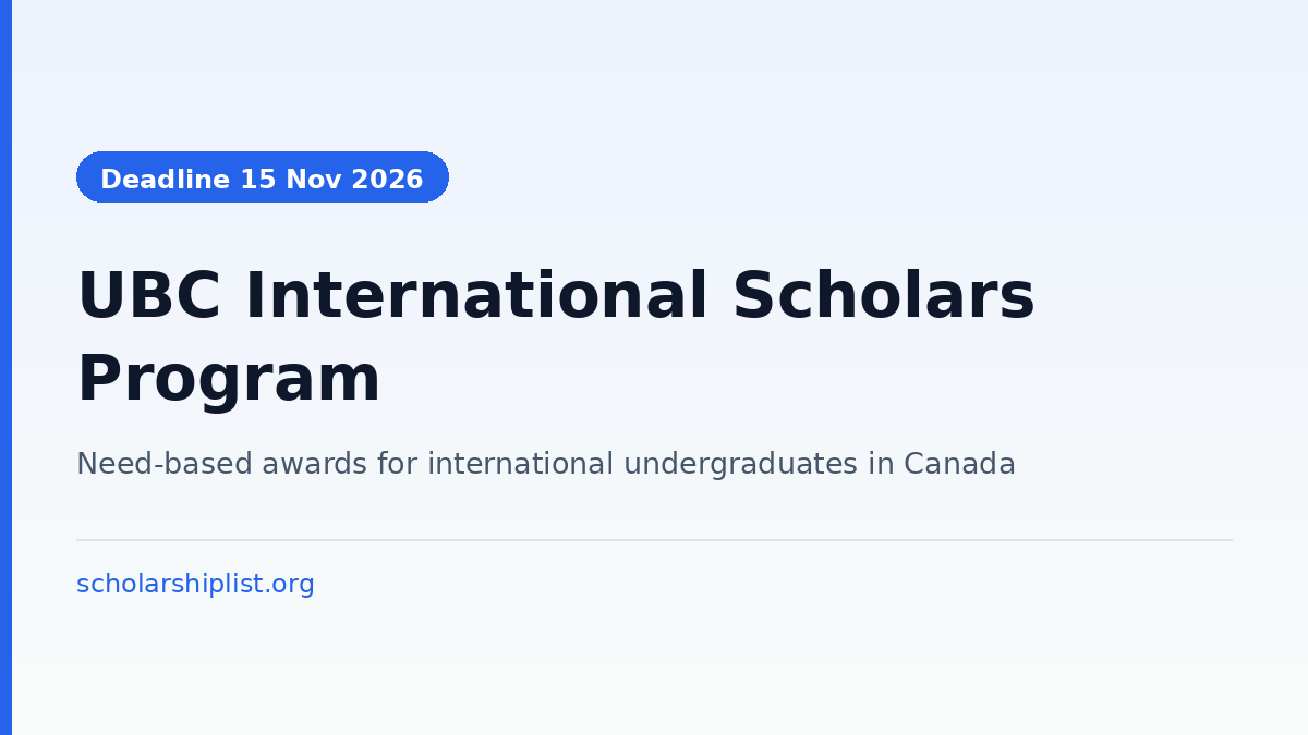 UBC International Scholars Program 2027 for international students