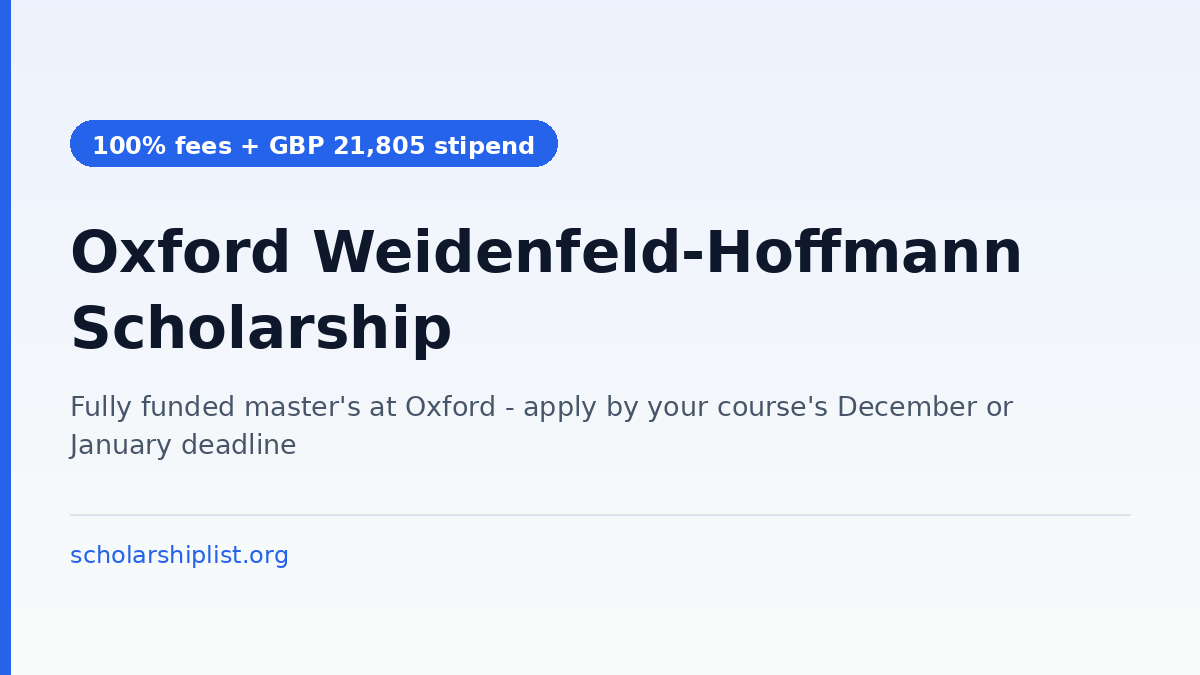 Oxford Weidenfeld-Hoffmann Scholarship 2027 for a fully funded master's degree in the UK