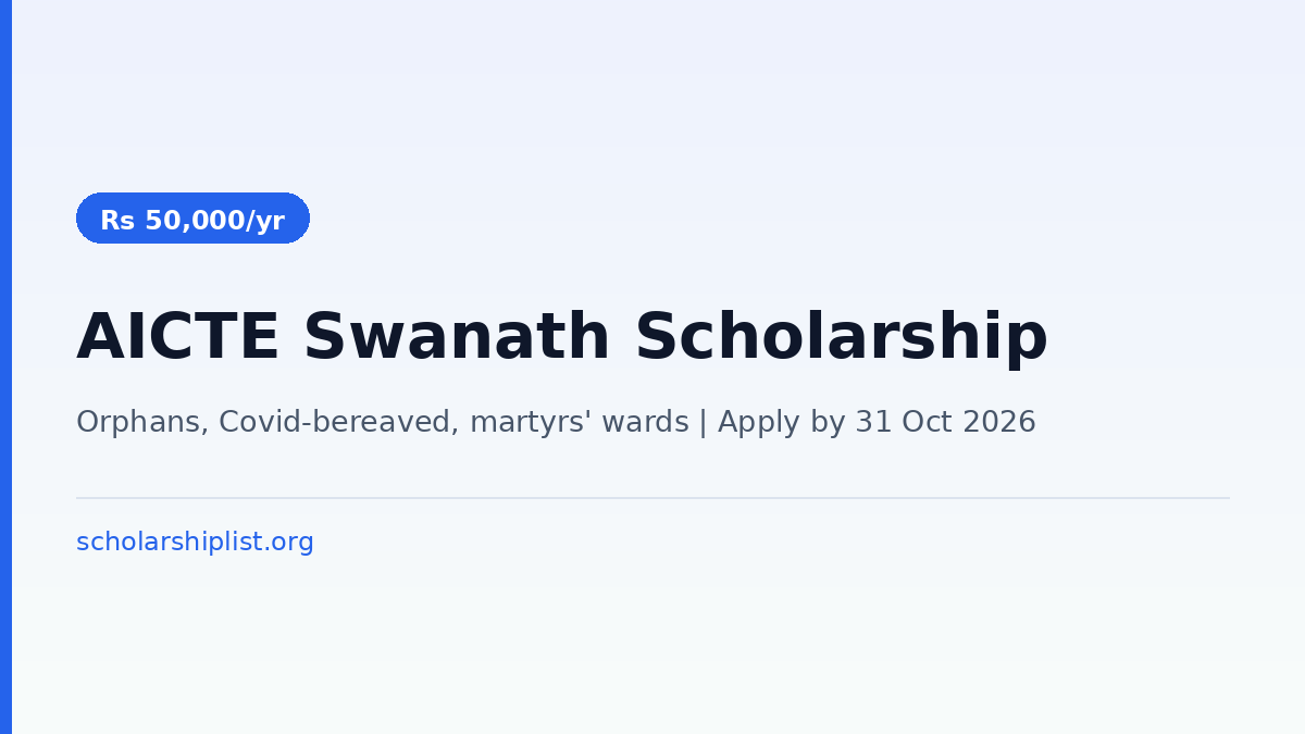 AICTE Swanath Scholarship 2026-27: Rs 50,000 a Year, Apply by 31 October