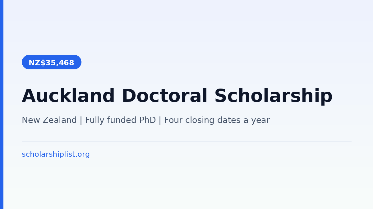 University of Auckland Doctoral Scholarship 2027 with NZ$35,468 a year stipend for PhD students