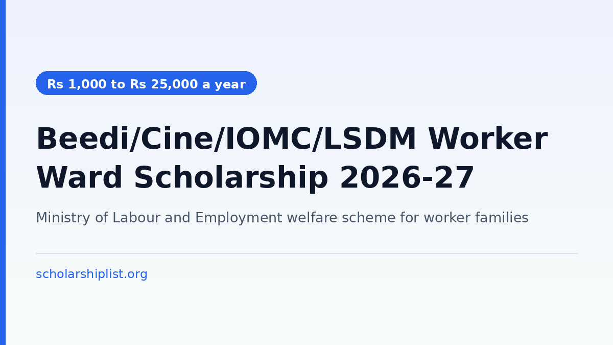 Beedi, Cine, IOMC and LSDM workers children education scholarship 2026-27 - Rs 1,000 to Rs 25,000 a year, apply on NSP by 31 October 2026