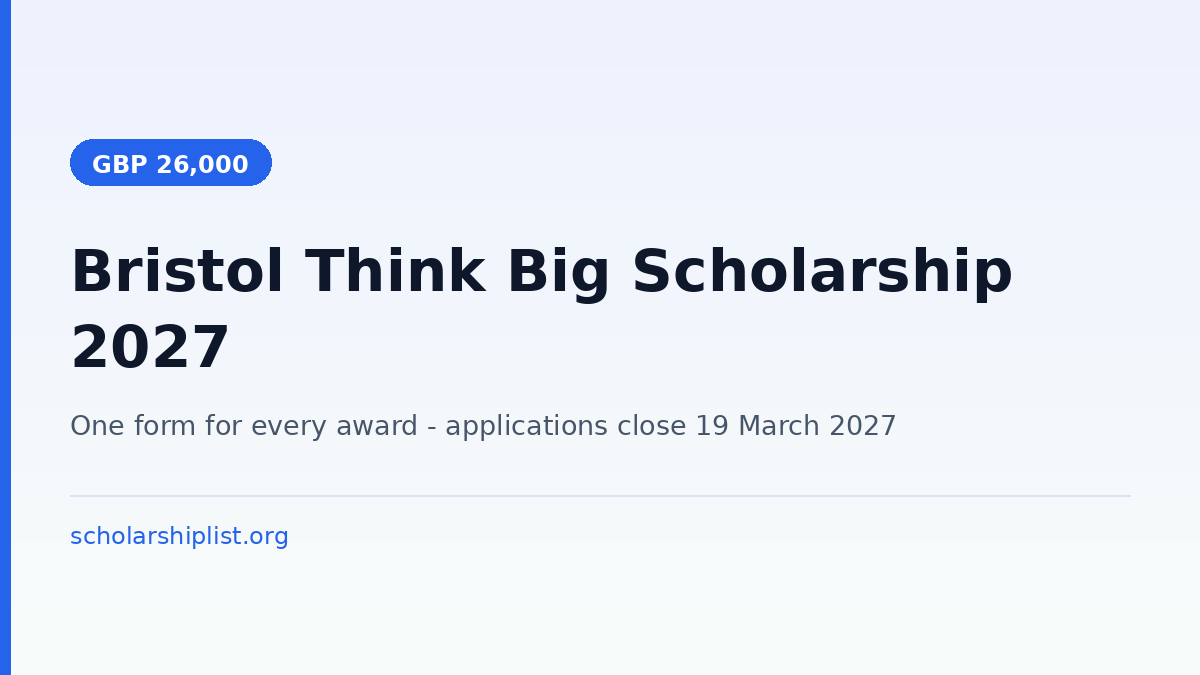 Bristol Think Big Scholarship 2027: Up to GBP 26,000 for Indian Students
