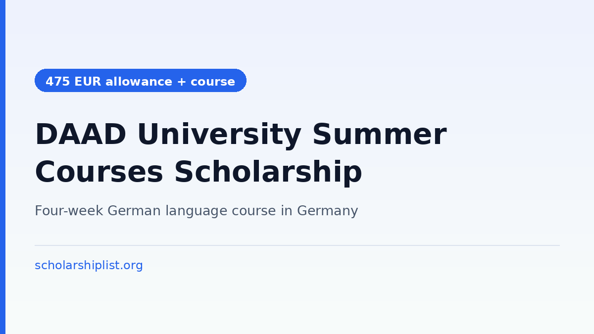 DAAD University Summer Courses scholarship 2027 - a four-week German language course in Germany with a one-time allowance of 475 EUR, apply by 30 October 2026
