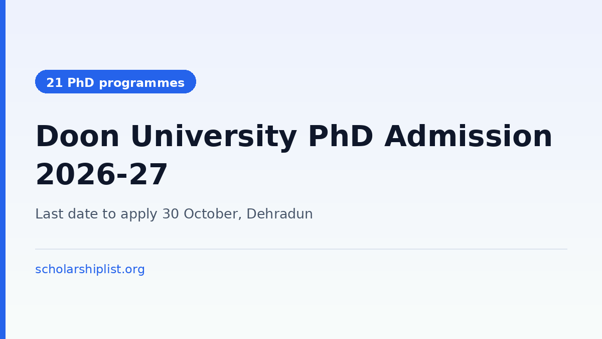 Doon University PhD admission 2026-27, last date to apply 30 October 2026