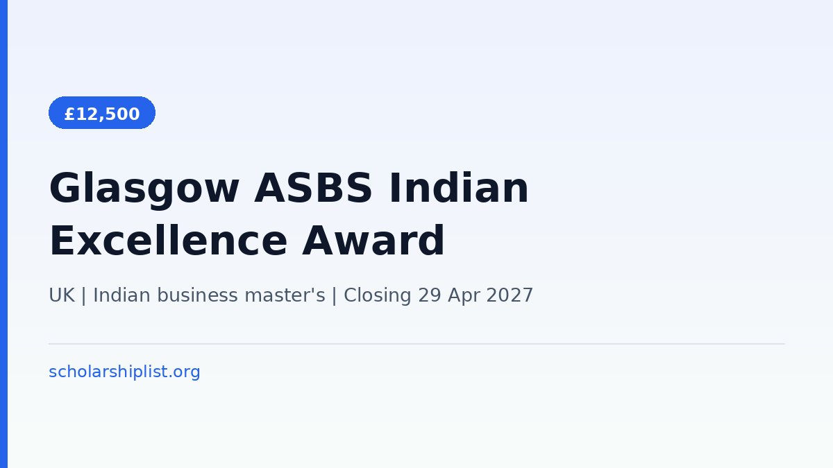 Glasgow ASBS Indian Excellence Award 2027: £12,500 for Business Master’s