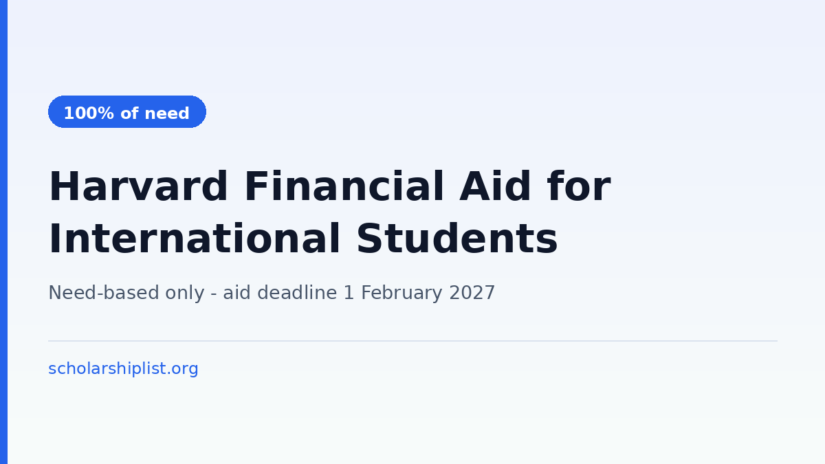 Harvard College financial aid for international students 2027 - need-based aid covering 100% of demonstrated need, aid deadline 1 February 2027