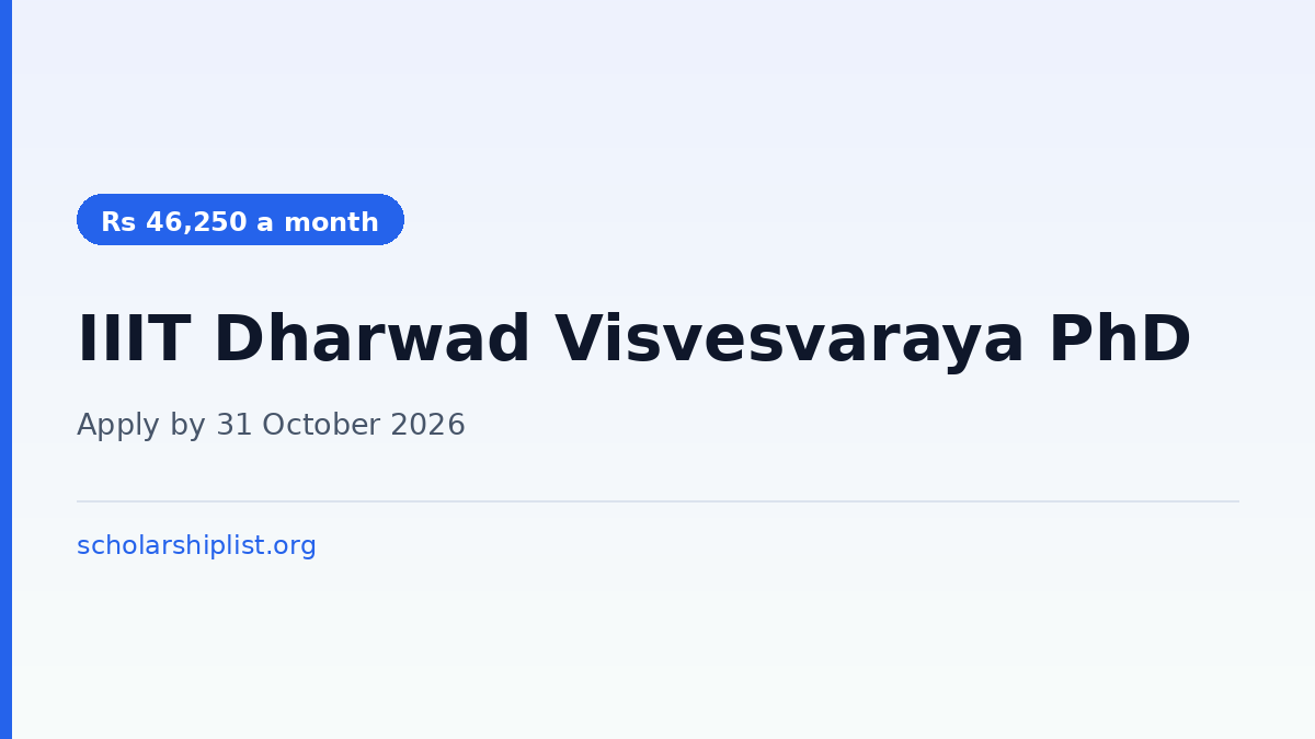 IIIT Dharwad Visvesvaraya PhD Scheme 2026-27: Rs 46,250 a Month, Apply by 31 October