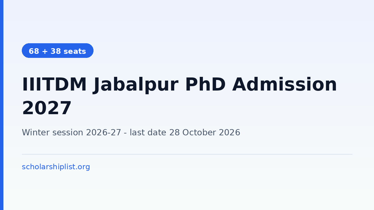 IIITDM Jabalpur PhD admission winter session 2026-27, last date to apply 28 October 2026