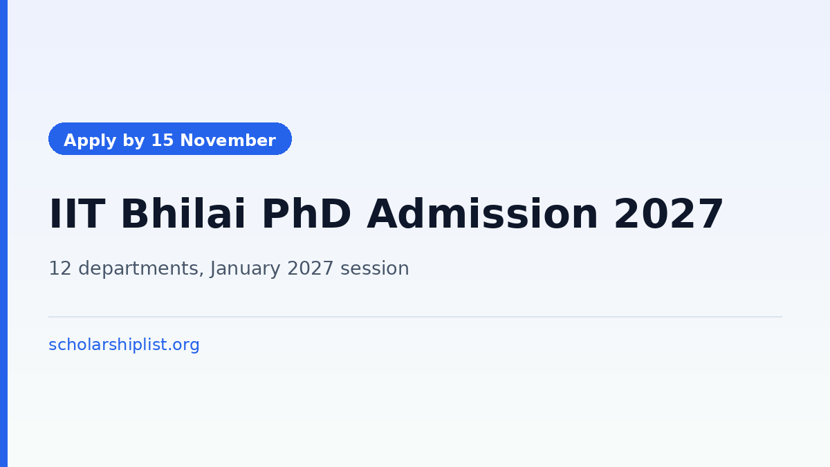 IIT Bhilai PhD admission January 2027, apply by 15 November 2026, application fee Rs 200