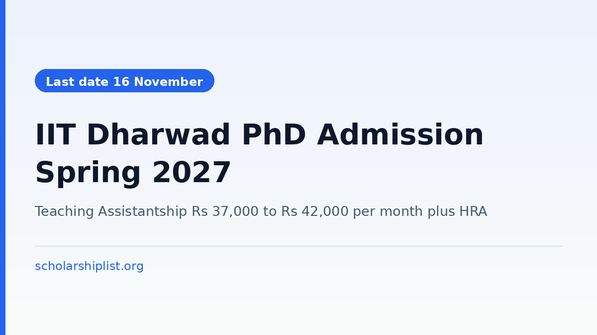 IIT Dharwad PhD admission Spring 2026-27, last date to apply 16 November 2026