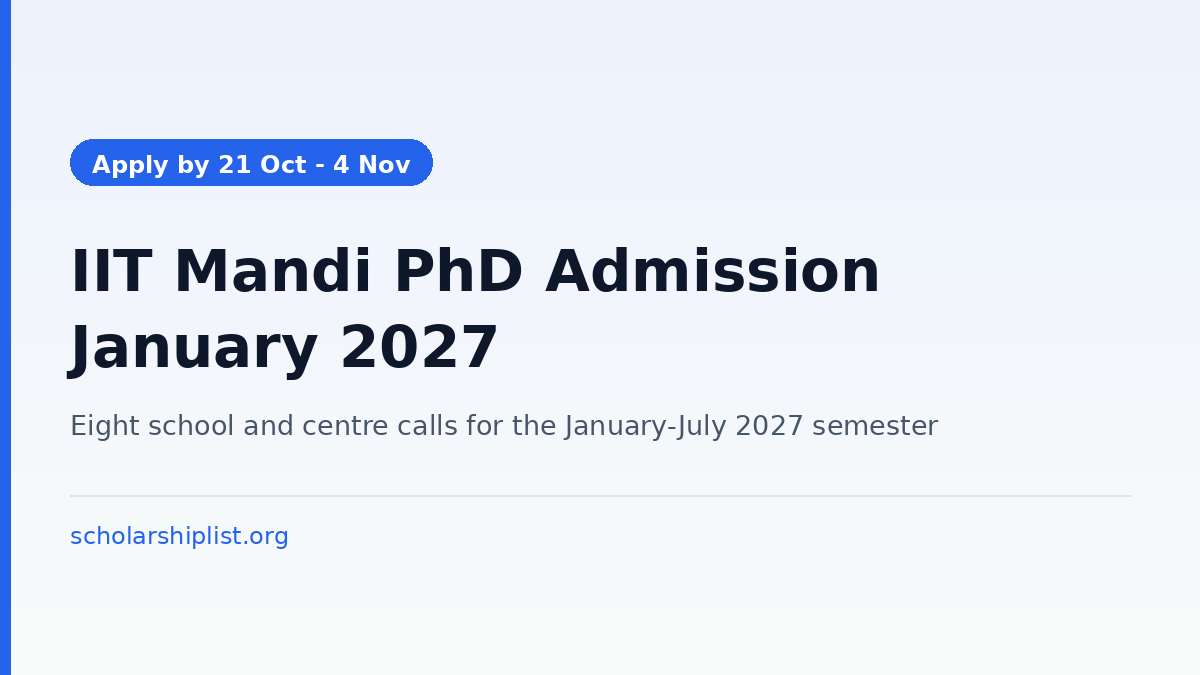 IIT Mandi PhD Admission January 2027: Apply by 21 October