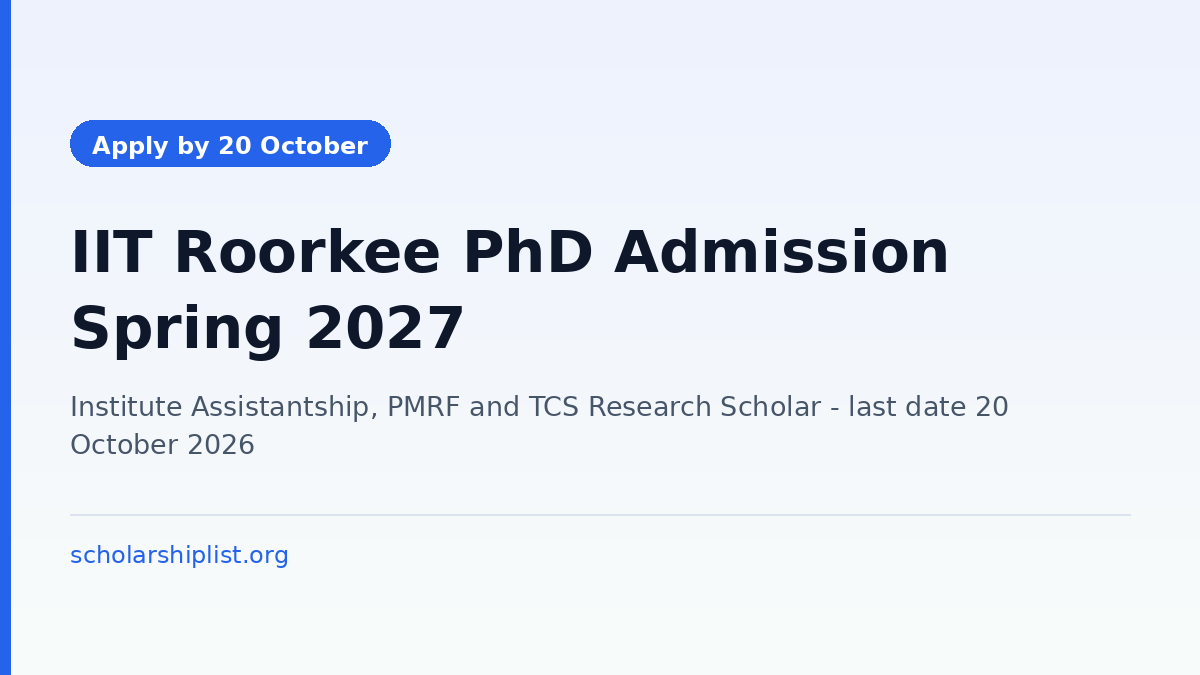 IIT Roorkee PhD Admission Spring 2027: Apply by 20 October