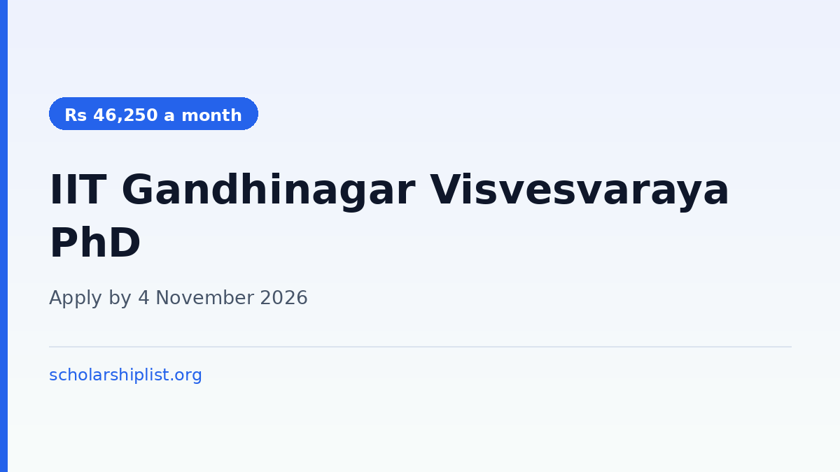 IIT Gandhinagar Visvesvaraya PhD Scheme 2026-27, last date to apply 4 November 2026