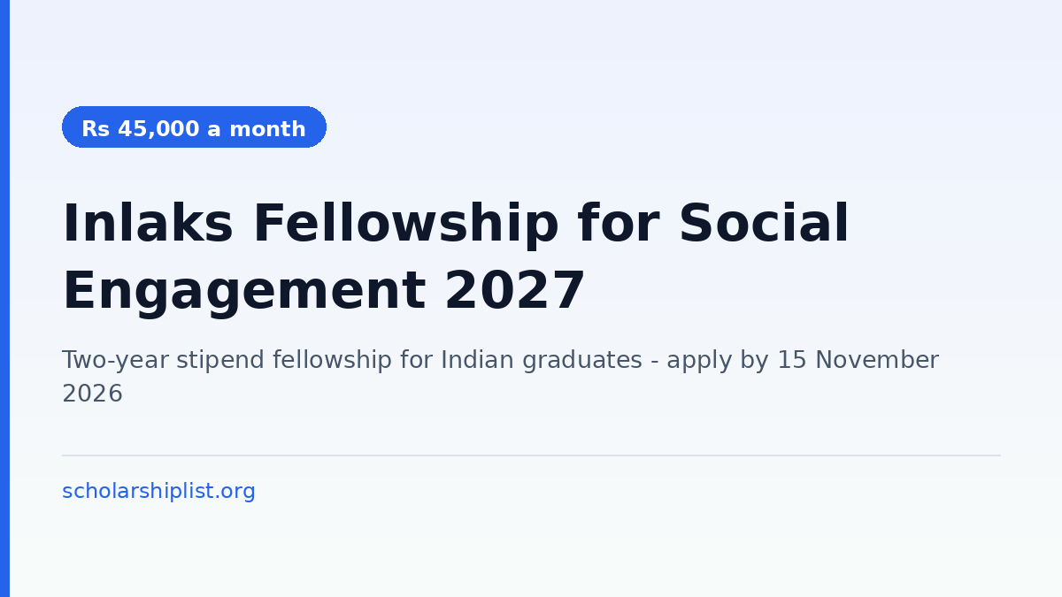 Inlaks Fellowship for Social Engagement 2027 - Rs 45,000 a month stipend for two years for Indian graduates