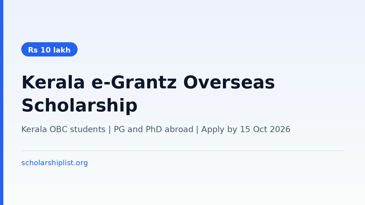 Kerala e-Grantz Overseas Scholarship 2026-27: Up to Rs 10 Lakh, Apply by 15 October
