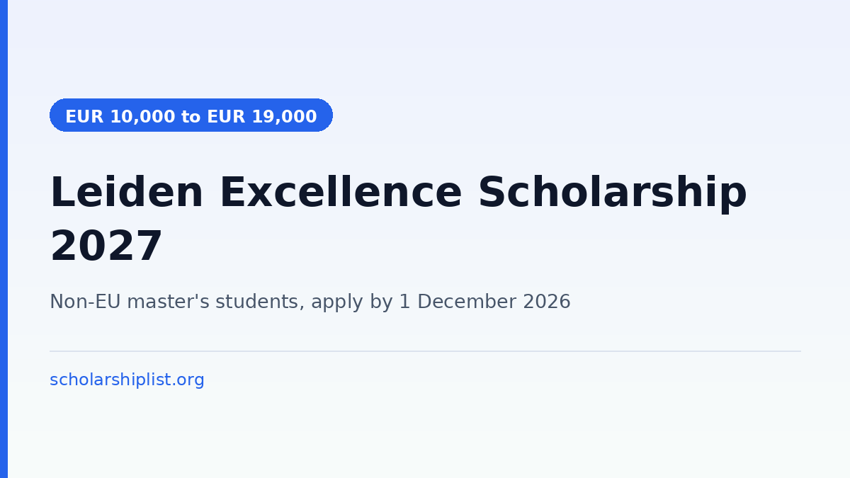 Leiden University Excellence Scholarship 2027 - EUR 10,000 to EUR 19,000 tuition reduction for non-EU master's students
