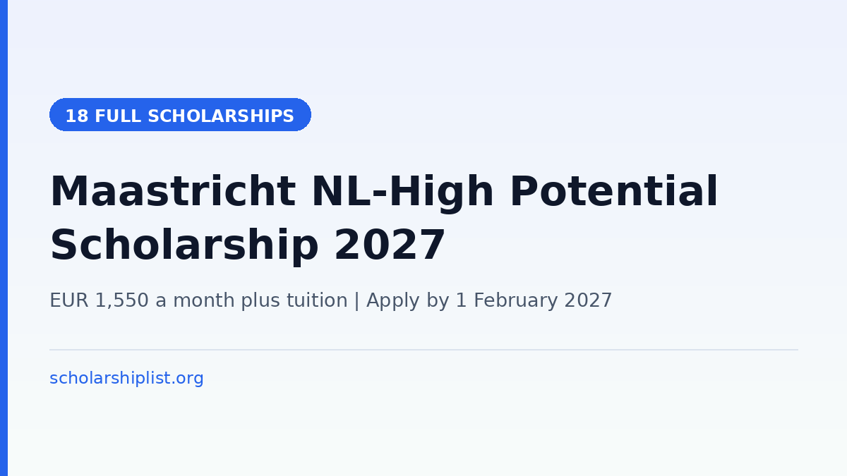 Maastricht University NL-High Potential Scholarship 2027-28 - 18 full scholarships for non-EU master's students, apply by 1 February 2027