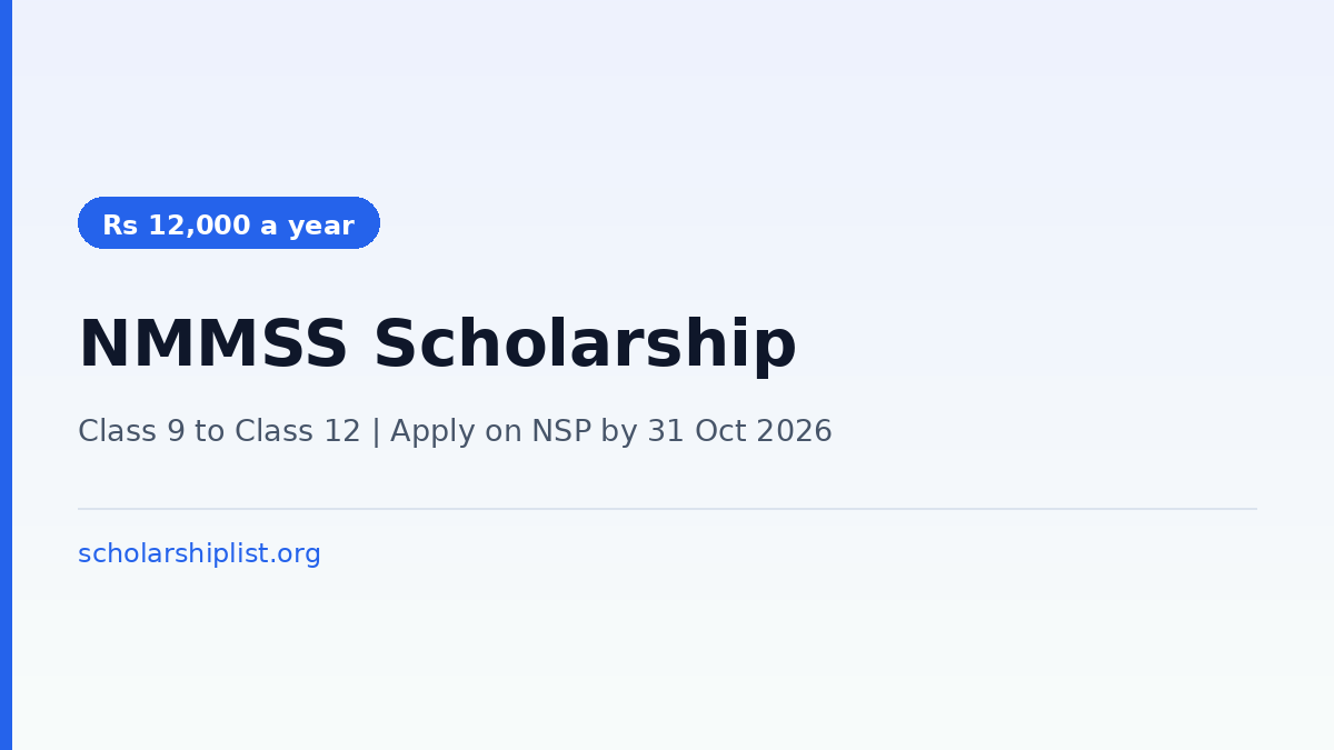 NMMSS Scholarship 2026-27: Rs 12,000 a Year, Apply by 31 October