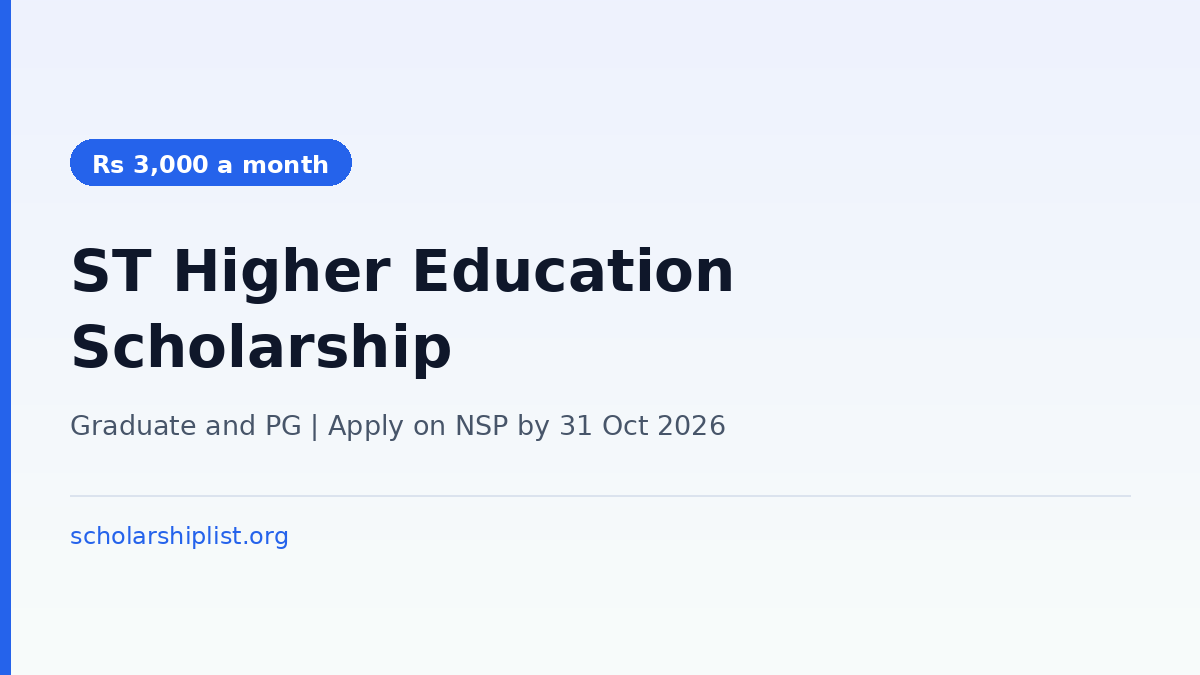 ST Higher Education Scholarship 2026-27: Full Tuition Fee, Rs 3,000 a Month