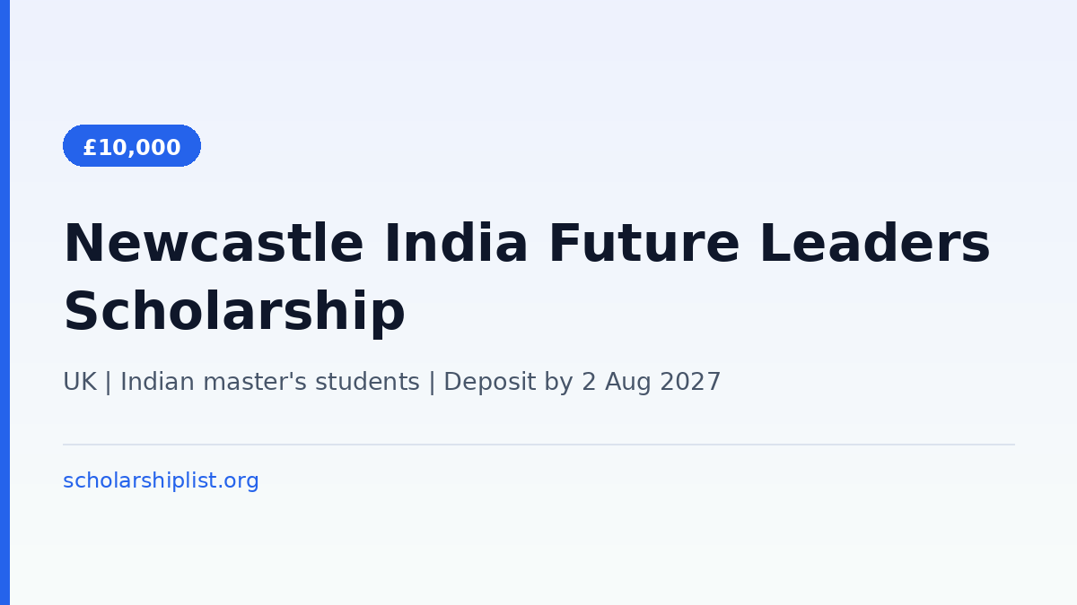 Newcastle University India Future Leaders Scholarship 2027 worth £10,000 for Indian master's students
