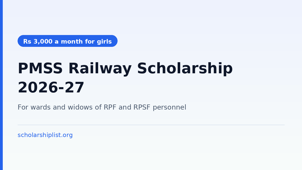 PMSS Railway scholarship 2026-27 for RPF and RPSF wards - Rs 2,500 a month for boys and Rs 3,000 a month for girls, apply on NSP by 31 October 2026