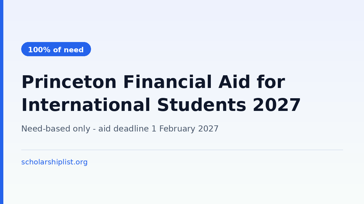 Princeton financial aid for international students 2027 - need-based aid covering 100% of demonstrated need with grants, aid deadline 1 February 2027