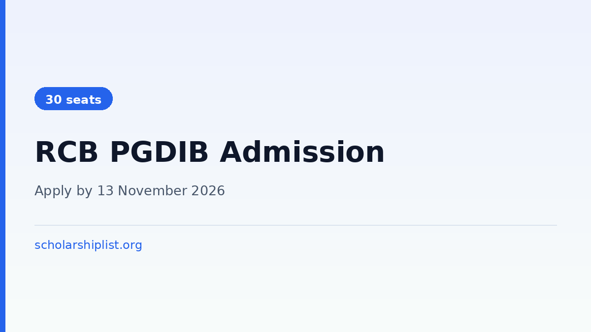 RCB Postgraduate Diploma in Industrial Biotechnology admission 2027, last date 13 November 2026