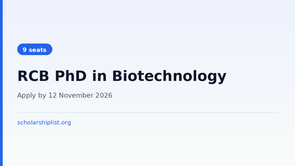 RCB PhD Admission 2026-27: Apply by 12 November for Biotechnology