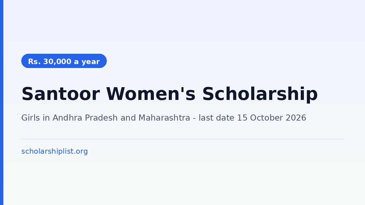 Santoor Women's Scholarship 2026 - Rs. 30,000 a year for girl students in Andhra Pradesh and Maharashtra, last date 15 October 2026