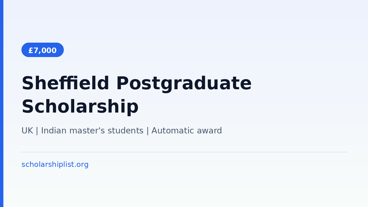 University of Sheffield Postgraduate Scholarship 2027: £7,000