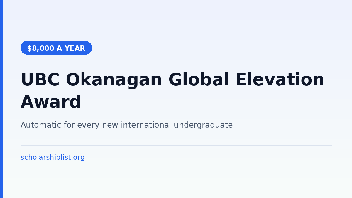 UBC Okanagan Global Elevation Award 2027 international undergraduate scholarship worth $8,000 a year