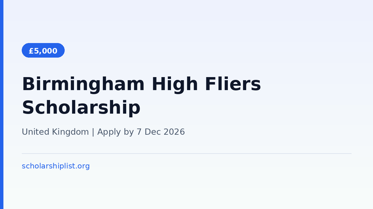 University of Birmingham Postgraduate High Fliers Scholarship January 2027 for international master's students