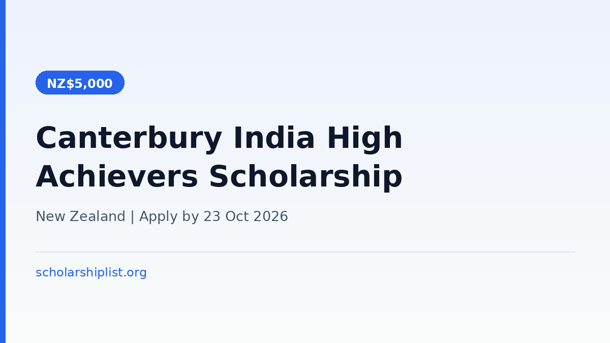 University of Canterbury India High Achievers Scholarship 2027: NZ$5,000