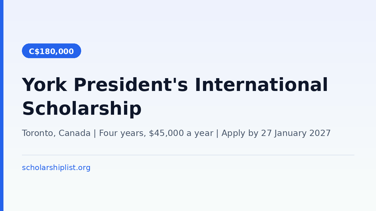 York President’s International Scholarship 2027: C$180,000